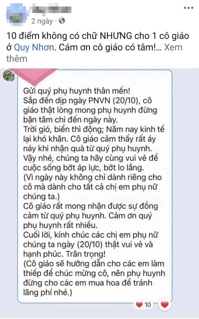 Xôn xao tin nhắn cô giáo mong phụ huynh đừng bận tâm chuyện quà ngày 20/10-1